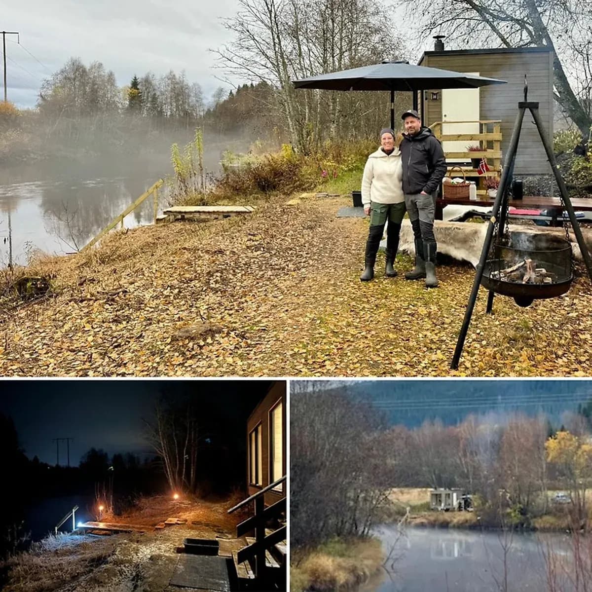 Glød Sauna ved Bjøra-elva i Overhalla med bålpanne og kveldsstemning