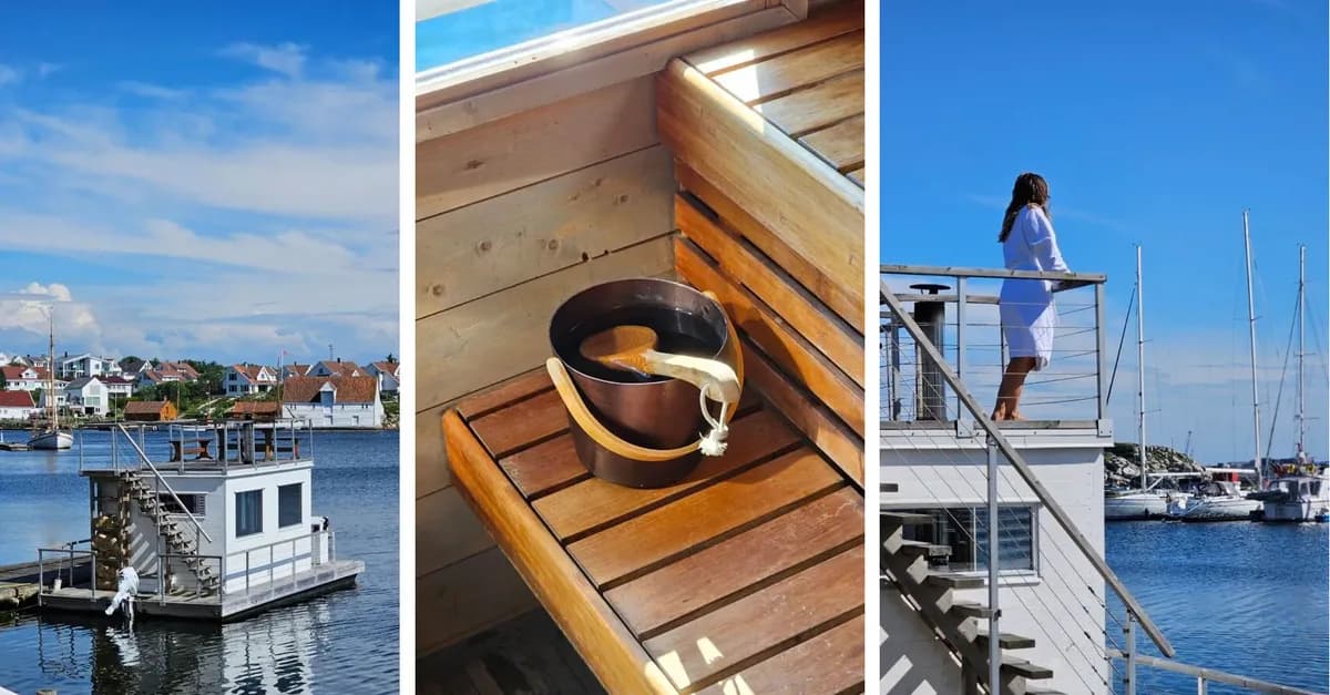Badstubåt i Tananger – oversikt med eksteriør, badstue og terrasse ved havnen i Sola